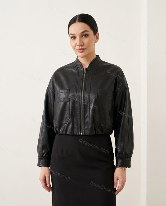 Black Ribbed Jacket, front studio view, by floravincie