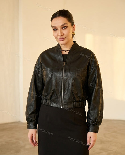 Black Ribbed Jacket, full-length hero view, by floravincie