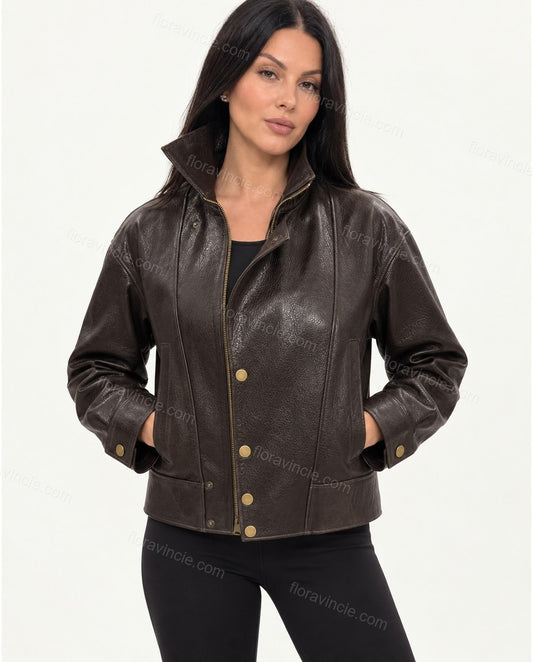 Dark Brown Asymmetric Jacket, full-length hero view, by floravincie