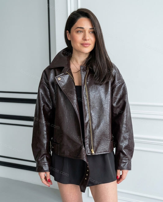 Dark Chocolate Brown Asymmetric Jacket, front studio view, by floravincie
