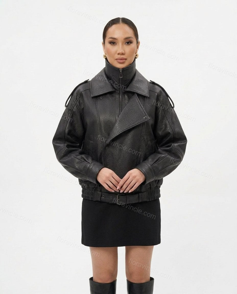 Black Asymmetric Jacket, front studio view, by floravincie
