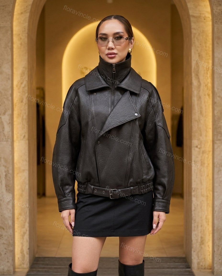 Black Asymmetric Jacket, full-length hero view, by floravincie