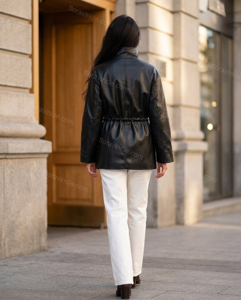 Black Jacket, three-quarter brand lifestyle view, by floravincie
