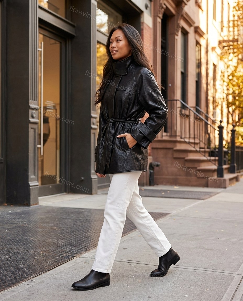 Black Jacket, movement and fit lifestyle view, by floravincie