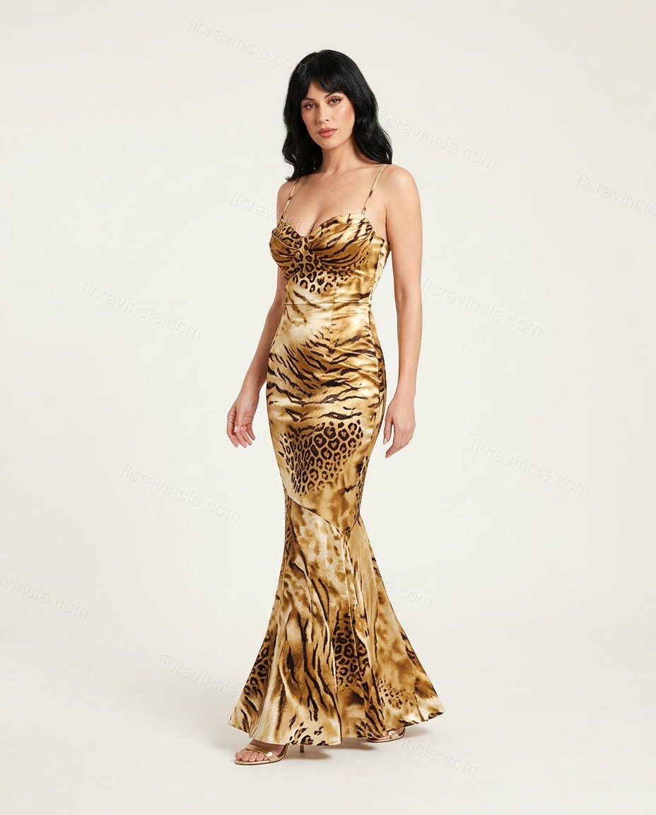 Gold Satin Dress, front studio view, by Floravincie