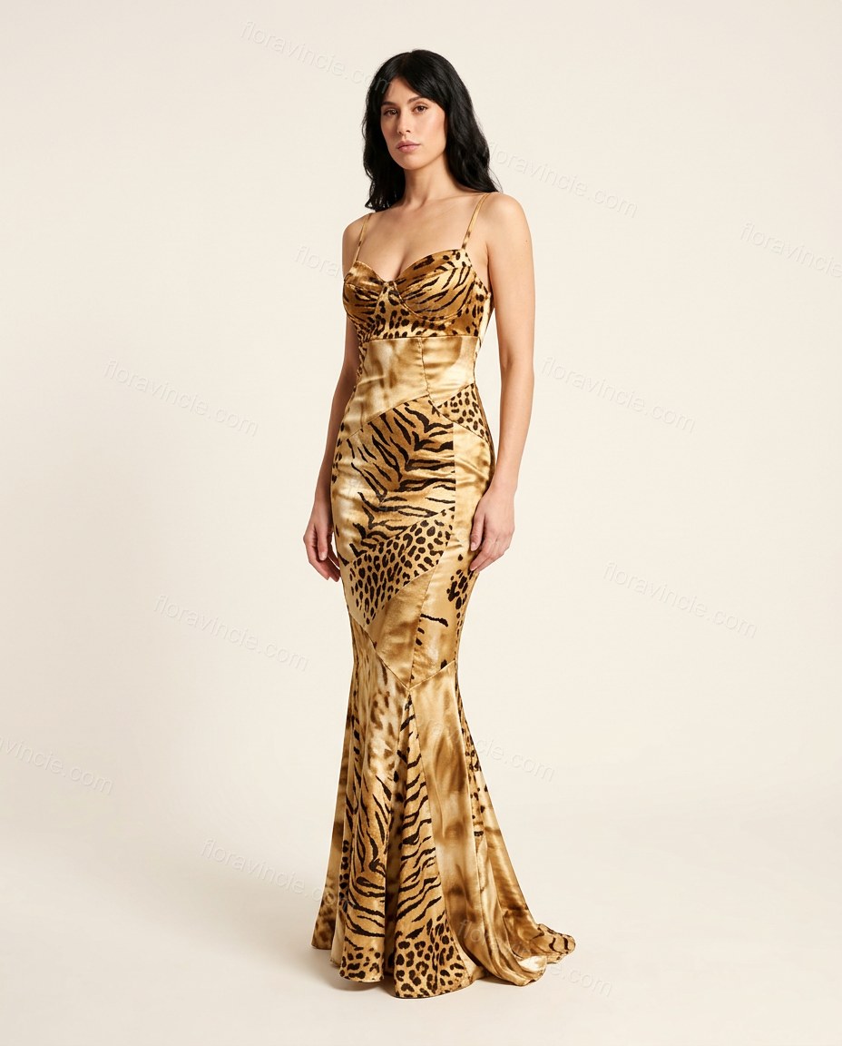 Gold Satin Dress, side and back studio view, by Floravincie