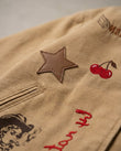 Tan Patchwork Embroidered Corduroy Jacket, close-up of patchwork, by Floravincie