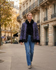 Blue Floral Embroidered Faux-Fur Coat, alternate use-case lifestyle view, by Floravincie