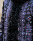 Blue Floral Embroidered Faux-Fur Coat, close-up of floral, by Floravincie