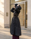 Black Satin Coat, alternate use-case lifestyle view, by Floravincie