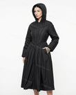 Black Satin Coat, front studio view, by Floravincie