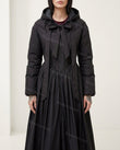 Black Satin Coat, full-length hero view, by Floravincie
