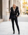 Black Faux-Fur Jacket, full-length hero view, by Floravincie