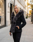 Black Faux-Fur Jacket, three-quarter brand lifestyle view, by Floravincie