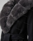 Black Faux-Fur Jacket, close-up of hood, faux fur trim and fur collar, by Floravincie