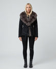Black Faux-Fur Jacket, front studio view, by Floravincie