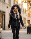 Black Faux-Fur Jacket, walking lifestyle view, by Floravincie