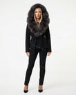 Black Faux-Fur Jacket, side and back studio view, by Floravincie
