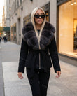 Black Faux-Fur Jacket, movement and fit lifestyle view, by Floravincie