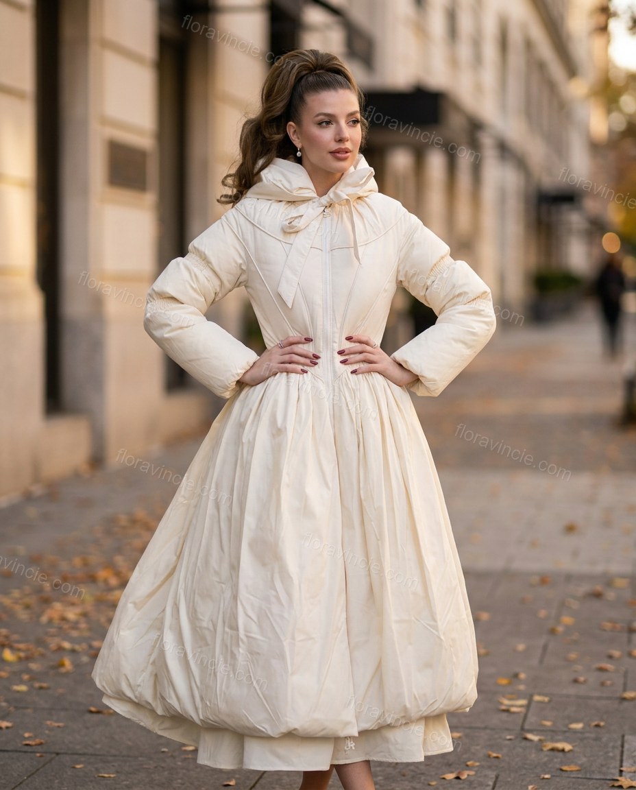 Ivory Ruffled Lace Dress, walking lifestyle view, by Floravincie