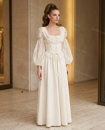 Ivory Ruffled Lace Dress, full-length hero view, by Floravincie