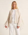 Warm Ivory Cream Fringe Knit Ribbed Cardigan, front studio view, by Floravincie