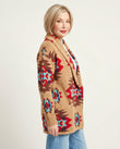 Camel Tan Geometric Knit Ribbed Cardigan, side and back studio view, by Floravincie
