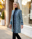 Blue Teal Paisley Outerwear, walking lifestyle view, by Floravincie