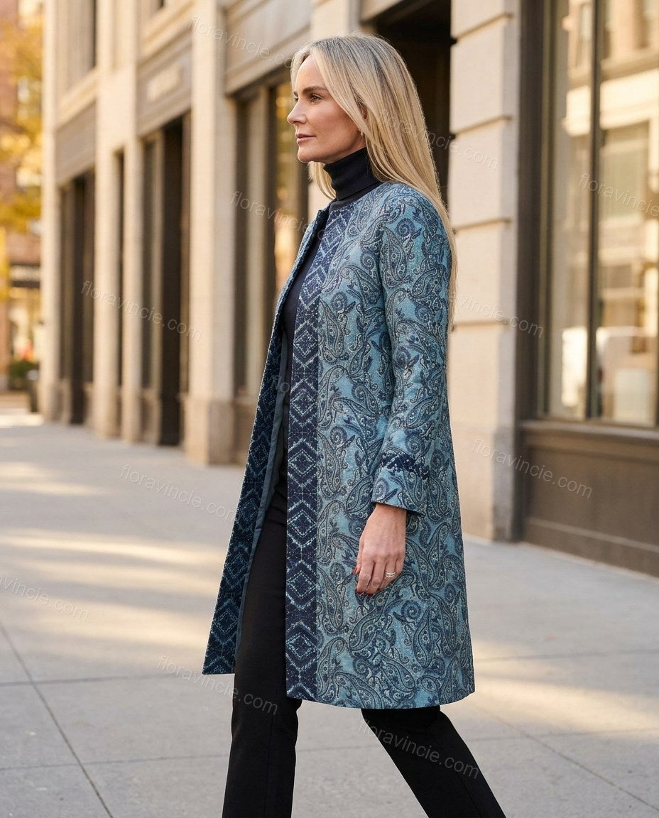 Blue Teal Paisley Outerwear, alternate use-case lifestyle view, by Floravincie