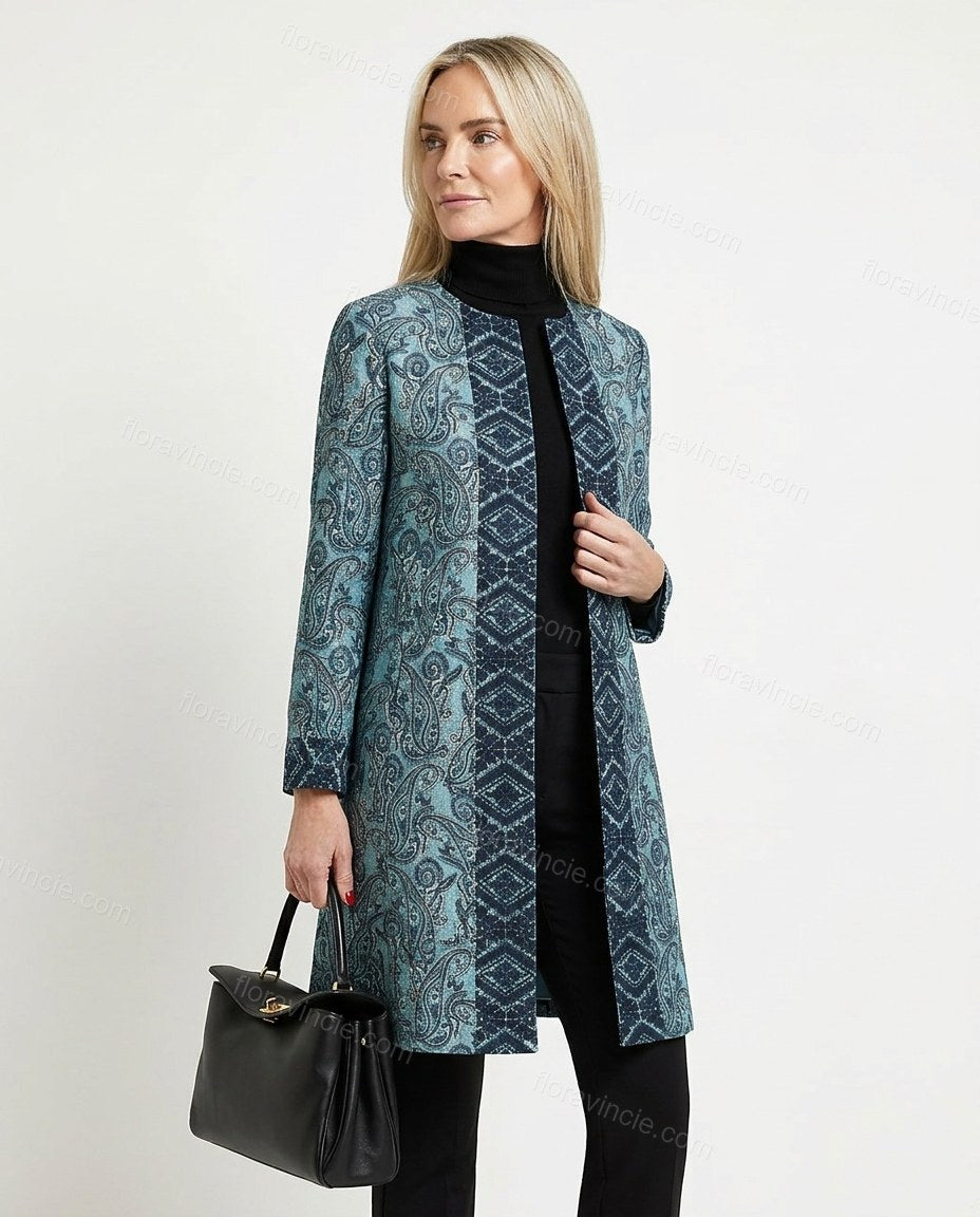 Blue Teal Paisley Outerwear, side and back studio view, by Floravincie
