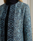 Blue Teal Paisley Outerwear, close-up of paisley, by Floravincie