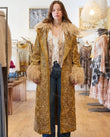Mustard Metallic Gold Floral Coat, full-length hero view, by Floravincie