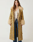 Mustard Metallic Gold Floral Coat, front studio view, by Floravincie