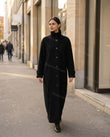 Black Coat, movement and fit lifestyle view, by Floravincie
