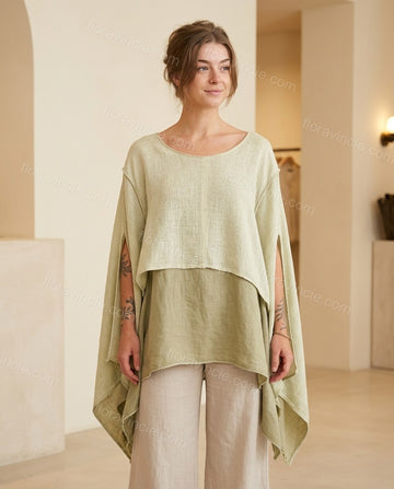 Sage Green Poise Terrace Dinner Linen Coat Sage Green Coat with Asymmetric silhouette and Linen Blend texture, front view product image for Pre-Fall, a cafe plan, Fall current summer selling first with a light late-summer/pre-fall accent: make it wearable by floravincie