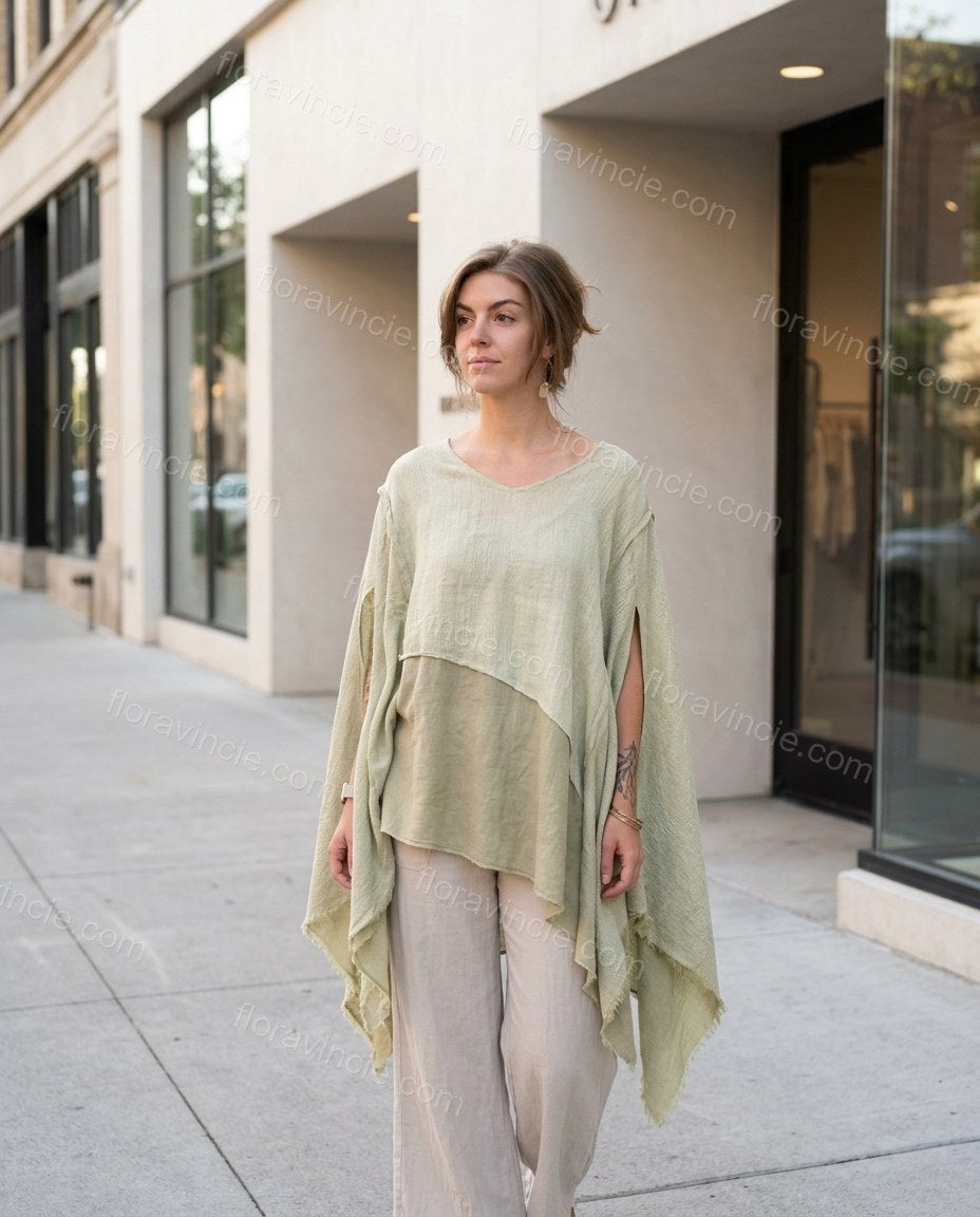 Sage Green Poise Terrace Dinner Linen Coat Sage Green Coat with Asymmetric silhouette and Linen Blend texture, fabric and construction detail for Pre-Fall, a cafe plan, Fall current summer selling first with a light late-summer/pre-fall accent: make it we by floravincie