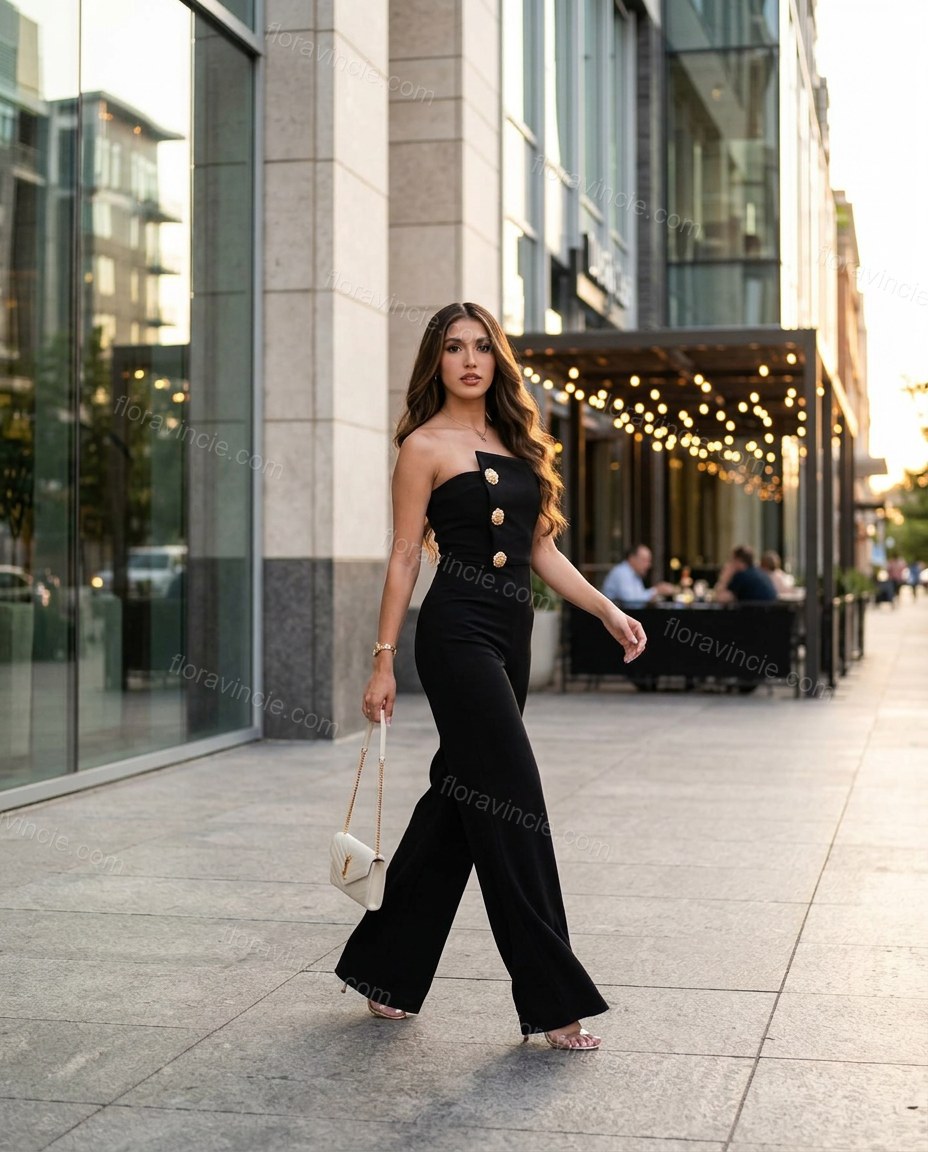 Black Modern Textured Strapless Jumpsuit by floravincie