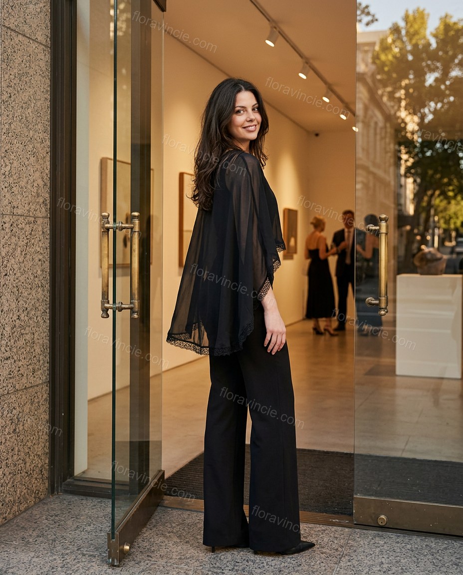 Black Sleek Lace Pant Set by floravincie