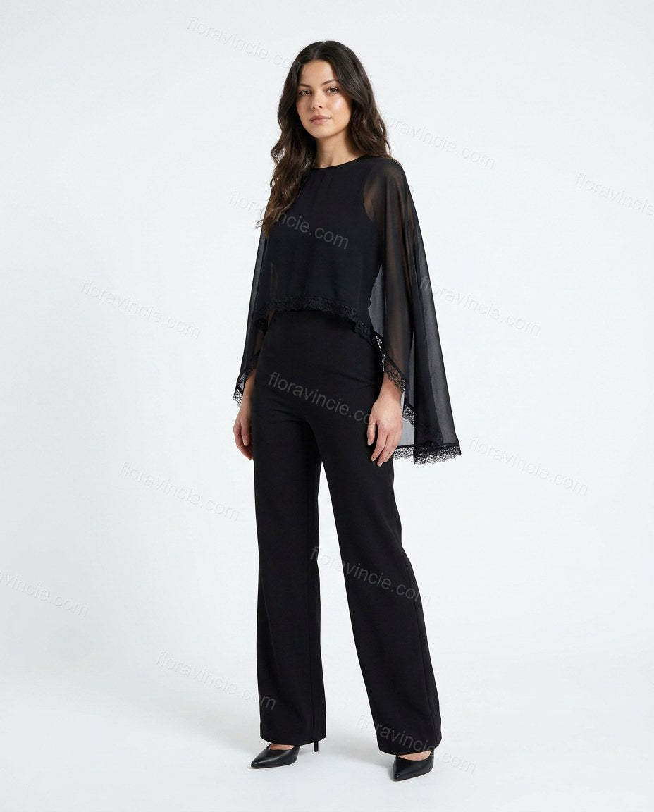 Black Sleek Lace Pant Set by floravincie
