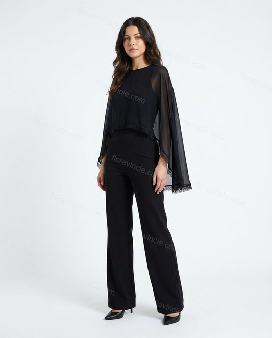Black Sleek Lace Pant Set by floravincie