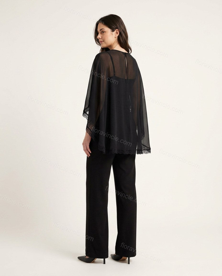 Black Sleek Lace Pant Set by floravincie