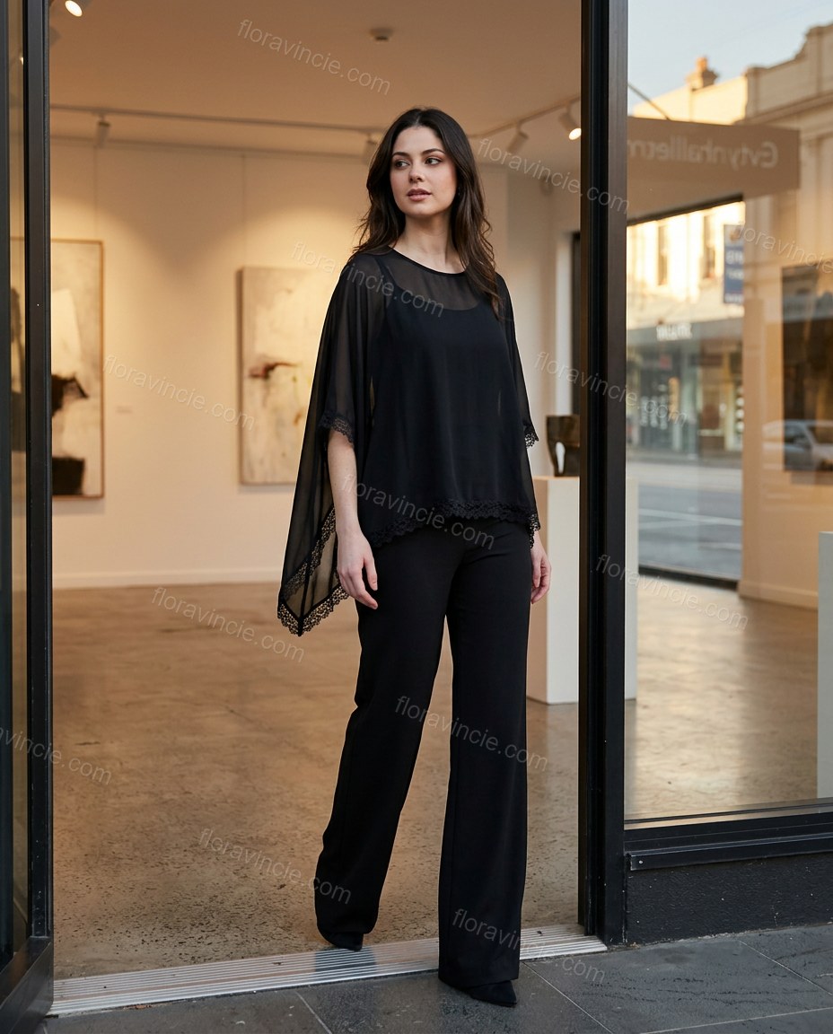 Black Sleek Lace Pant Set by floravincie