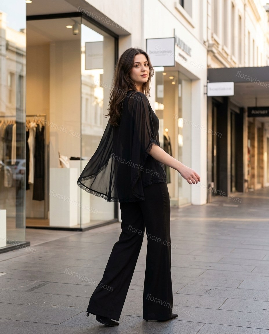 Black Sleek Lace Pant Set by floravincie