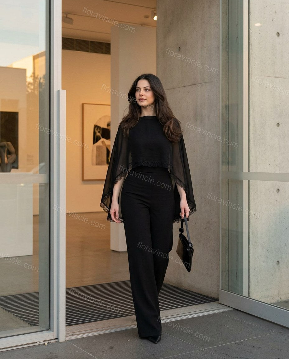 Black Sleek Lace Pant Set by floravincie