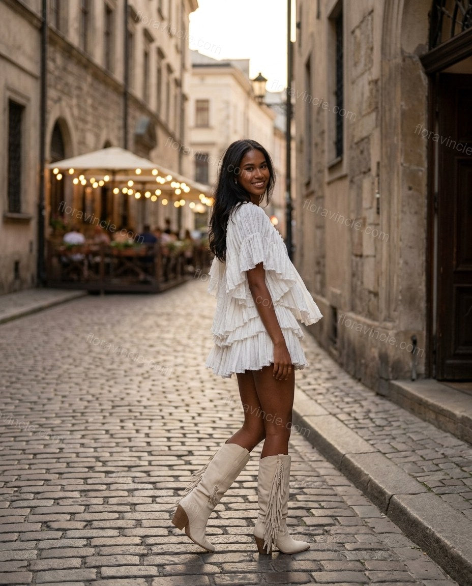 Ivory Refined Tiered V-Neck Romper by floravincie