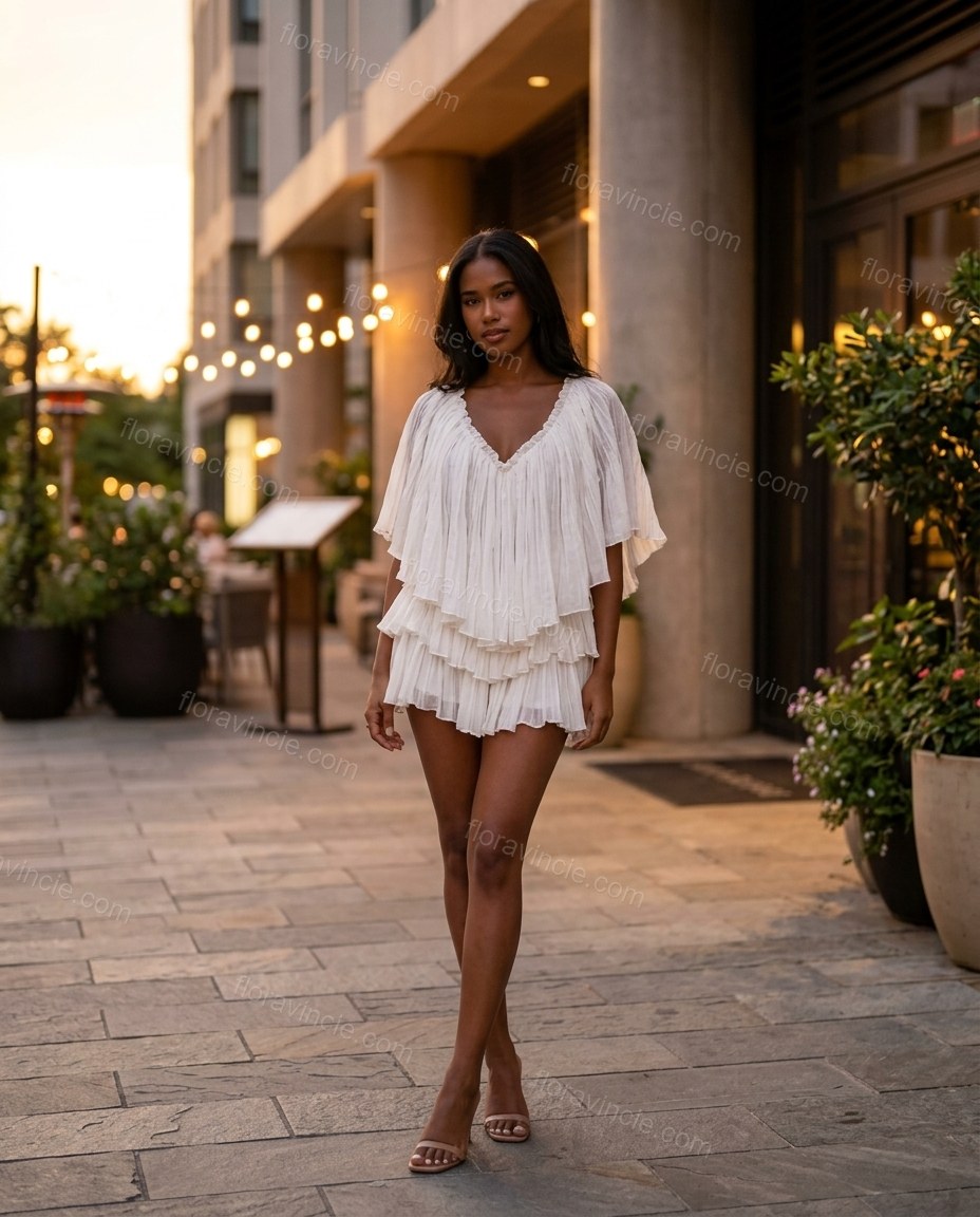Ivory Refined Tiered V-Neck Romper by floravincie