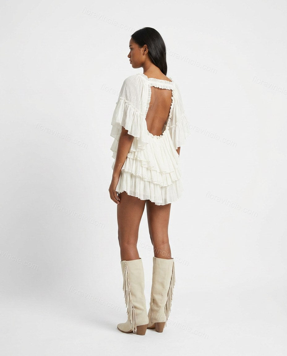 Ivory Refined Tiered V-Neck Romper by floravincie