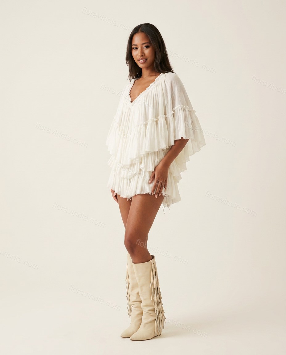 Ivory Refined Tiered V-Neck Romper by floravincie