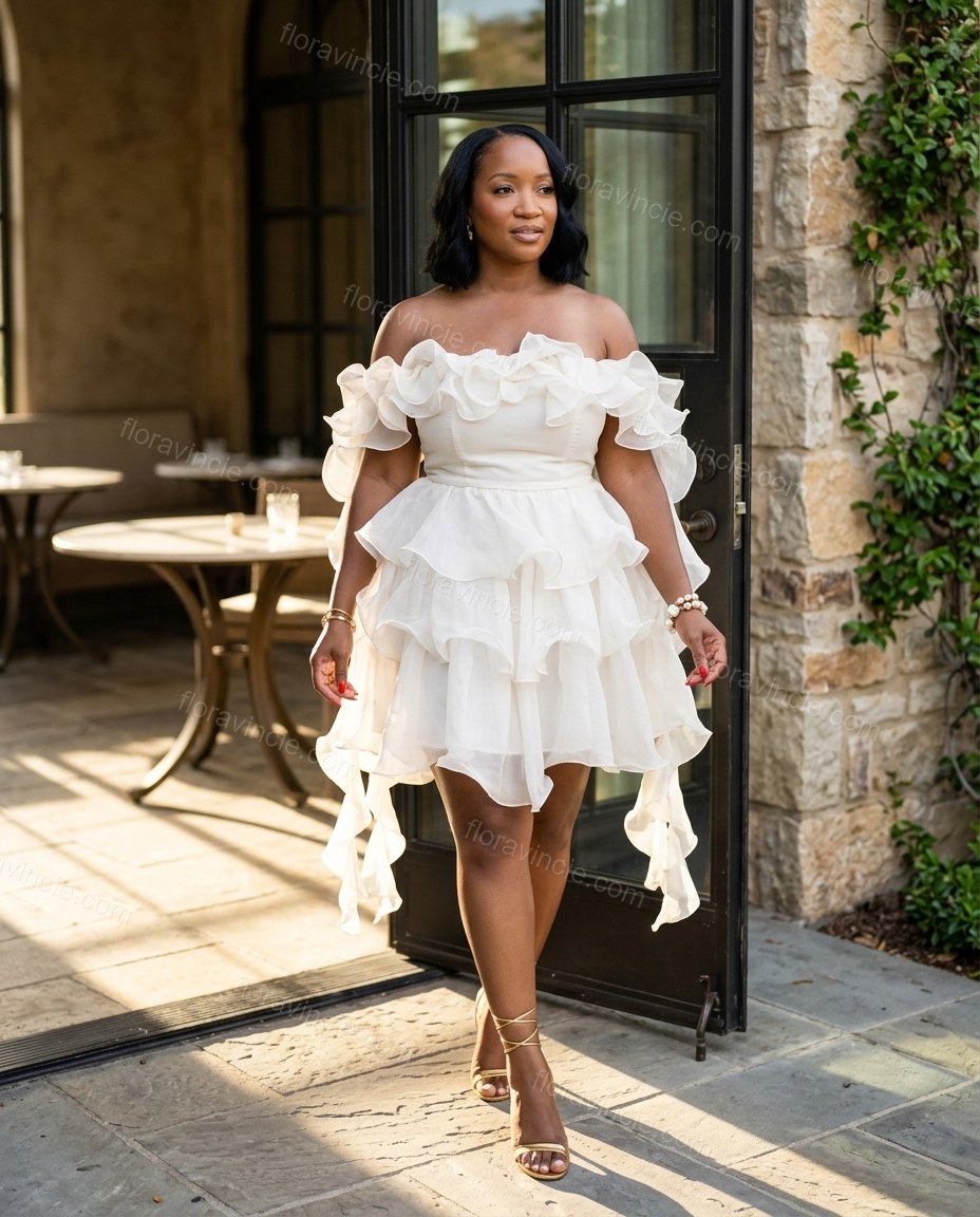 Ivory Refined Tiered Mini Dress by floravincie