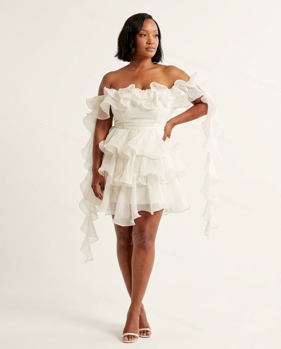 Ivory Refined Tiered Mini Dress by floravincie